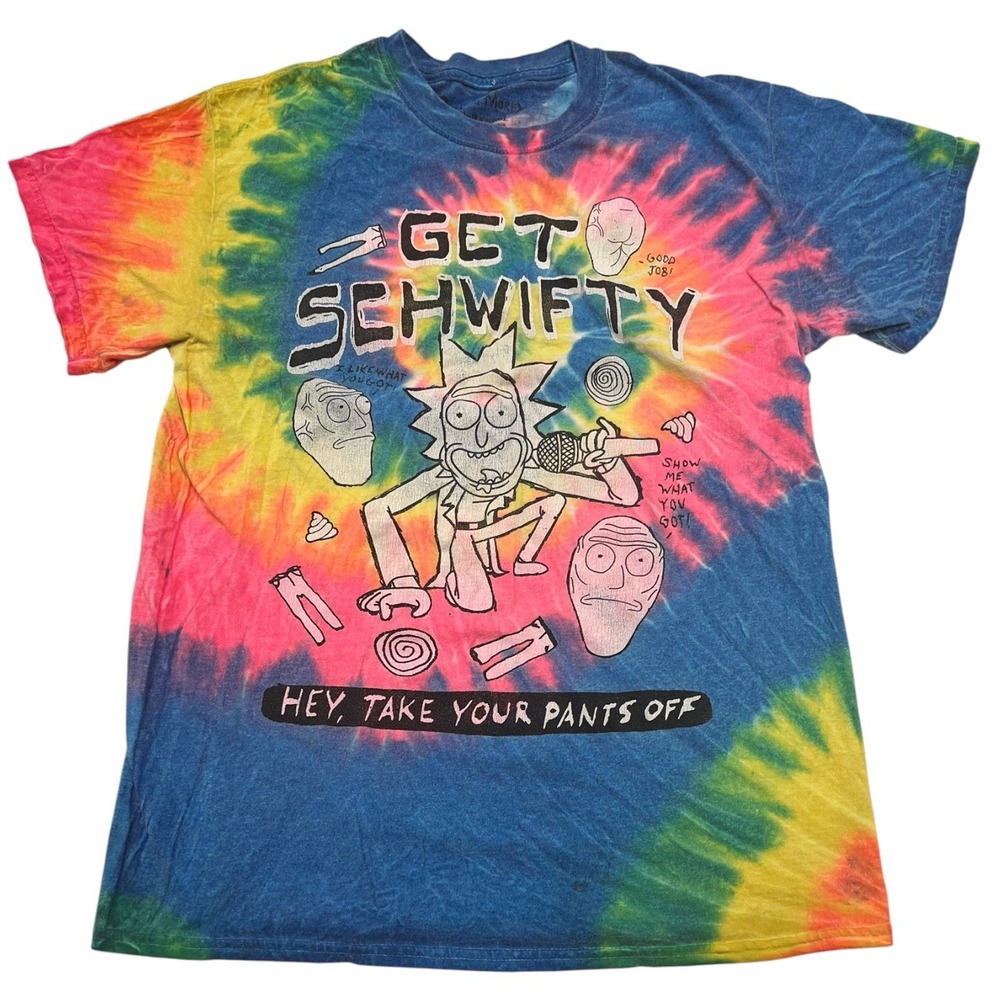 Rick & Morty Get Schwifty T-Shirt Men's Medium Tie Dye Adult Swim Cartoon Ripple